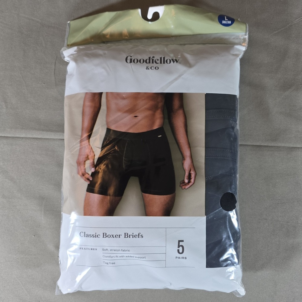 Goodfellow & Co - Classic Boxer Brief, L size, tag free, soft, stretch - 5 Pairs